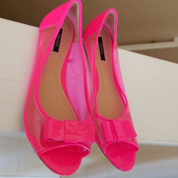 Forever 21 Shoes - Neon Pink Ballet Bow Shoes